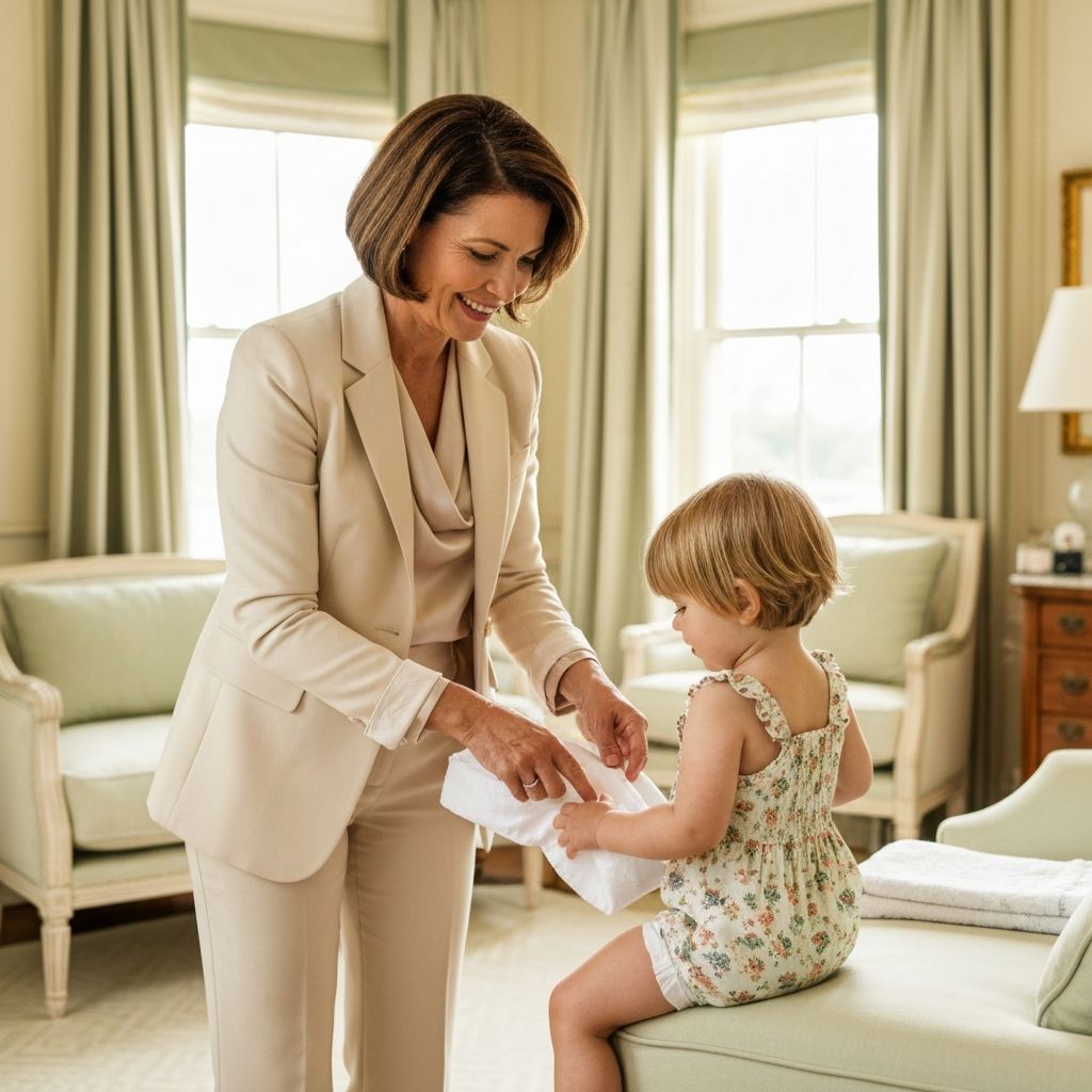 Professional nanny with child in luxury nursery